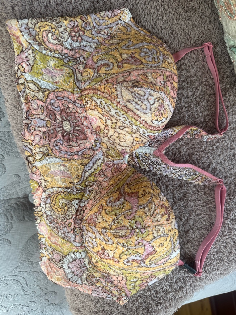 Victoria's Secret Paisley Lace Longline Bra in Pink and Yellow